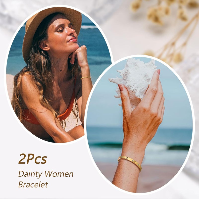 MPRAINBOW Gold Bracelets for Women, 2Pcs 18K Gold Plated Cubic Zirconia Bangle Crystal Friendship Bracelet Jewelry,Wedding Party Christmas Birthday Gifts for Her Girlfriend Sister Daughter - Image 3